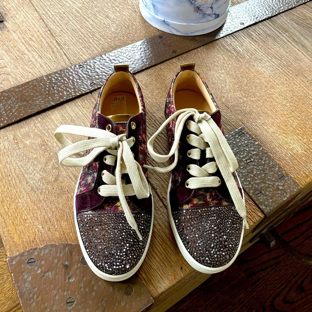 Christian louboutin gondolastrass sneaker burgundy bronze flats trainers sz 35